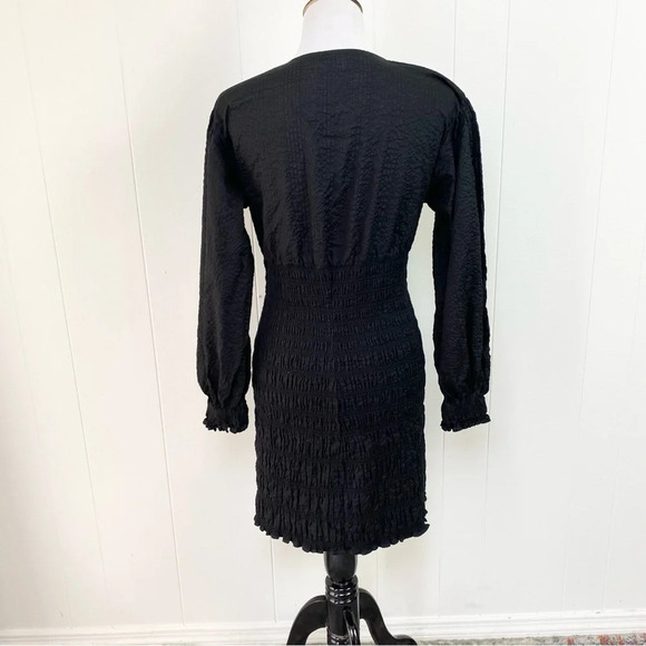 Frame V Neck Smocked Dress Mini Size Small Cotton Ruched Long Sleeve - Picture 7 of 14